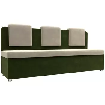 Кухонный прямой диван Маккон 3-х местный (основа микровельвет бежевый, компаньон микровельвет зеленый) Лига Диванов 101371