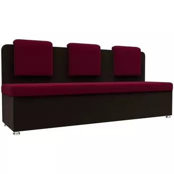 Кухонный прямой диван Маккон 3-х местный (основа микровельвет бордовый, компаньон микровельвет коричневый) Лига Диванов 109226