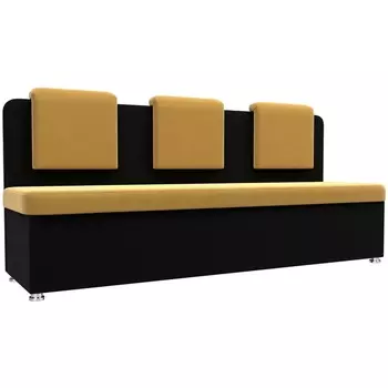 Кухонный прямой диван Маккон 3-х местный (основа микровельвет желтый, компаньон микровельвет черный) Лига Диванов 109211