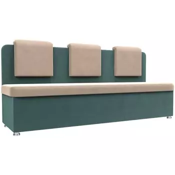 Кухонный прямой диван Маккон 3-х местный (основа велюр бежевый, компаньон велюр бирюзовый) Лига Диванов 101363