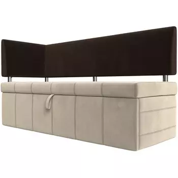 Кухонный прямой диван Стоун с углом левый (основа микровельвет бежевый, компаньон микровельвет коричневый) Лига Диванов 107274L