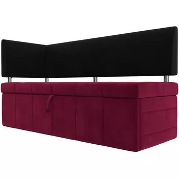 Кухонный прямой диван Стоун с углом левый (основа микровельвет бордовый, компаньон микровельвет черный) Лига Диванов 115935L