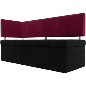 Кухонный прямой диван Стоун с углом левый (основа микровельвет черный, компаньон микровельвет бордовый) Лига Диванов 115948L