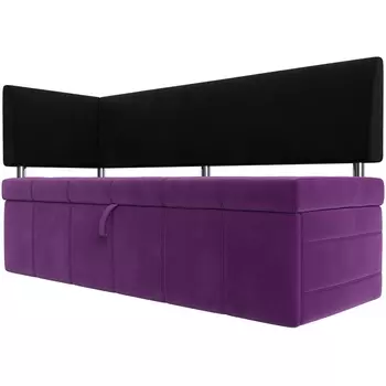 Кухонный прямой диван Стоун с углом левый (основа микровельвет фиолетовый, компаньон микровельвет черный) Лига Диванов 107280L