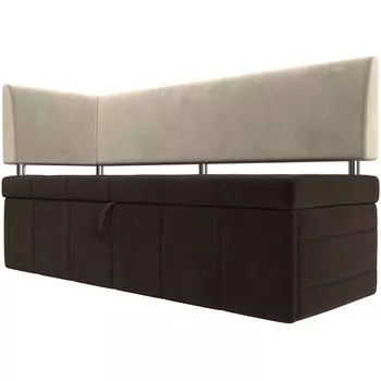 Кухонный прямой диван Стоун с углом левый (основа микровельвет коричневый, компаньон микровельвет бежевый) Лига Диванов 107278L