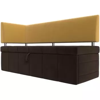 Кухонный прямой диван Стоун с углом левый (основа микровельвет коричневый, компаньон микровельвет желтый) Лига Диванов 115941L
