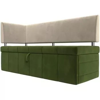 Кухонный прямой диван Стоун с углом левый (основа микровельвет зеленый, компаньон микровельвет бежевый) Лига Диванов 107276L