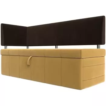 Кухонный прямой диван Стоун с углом левый (основа микровельвет желтый, компаньон микровельвет коричневый) Лига Диванов 107275L