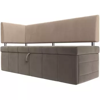 Кухонный прямой диван Стоун с углом левый (основа велюр коричневый, компаньон велюр бежевый) Лига Диванов 115929L