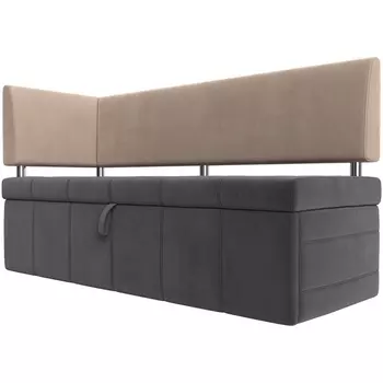 Кухонный прямой диван Стоун с углом левый (основа велюр серый, компаньон велюр бежевый) Лига Диванов 115930L