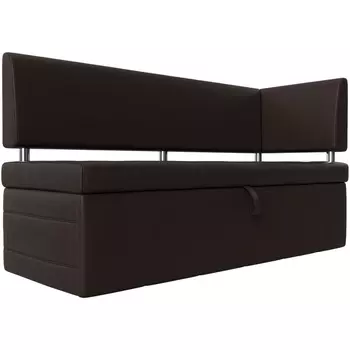 Кухонный прямой диван Стоун с углом правый (экокожа коричневая) Лига Диванов 115951