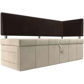 Кухонный прямой диван Стоун с углом правый (основа микровельвет бежевый, компаньон микровельвет коричневый) Лига Диванов 107274