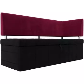 Кухонный прямой диван Стоун с углом правый (основа микровельвет черный, компаньон микровельвет бордовый) Лига Диванов 115948