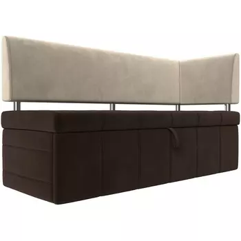 Кухонный прямой диван Стоун с углом правый (основа микровельвет коричневый, компаньон микровельвет бежевый) Лига Диванов 107278