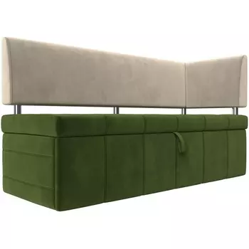 Кухонный прямой диван Стоун с углом правый (основа микровельвет зеленый, компаньон микровельвет бежевый) Лига Диванов 107276