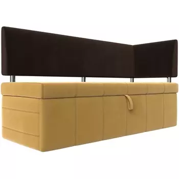 Кухонный прямой диван Стоун с углом правый (основа микровельвет желтый, компаньон микровельвет коричневый) Лига Диванов 107275