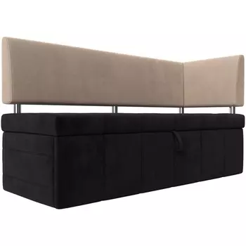 Кухонный прямой диван Стоун с углом правый (основа велюр черный, компаньон велюр бежевый) Лига Диванов 115932