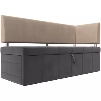 Кухонный прямой диван Стоун с углом правый (основа велюр серый, компаньон велюр бежевый) Лига Диванов 115930