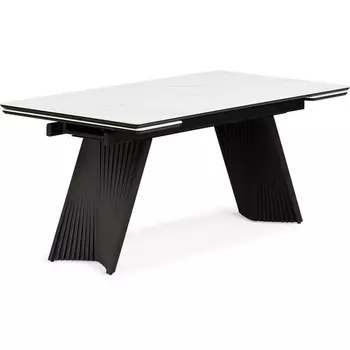 Кухонный стол Notta Вейв 160(220)х89х75 белый мрамор snow white / черный (Керамика) арт.612186