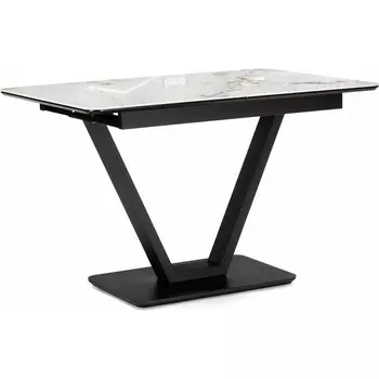 Кухонный стол Woodville Бугун 120(160)х80х77 белый мрамор глняец / черный (МДФ) арт.588019