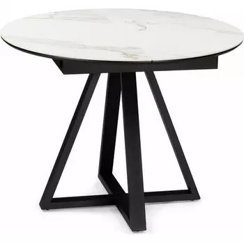 Кухонный стол Woodville Нельсон 100(140)х100х76 alpine white / черный (МДФ) арт.588016