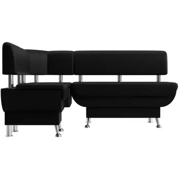 Кухонный угловой диван Альфа левый (экокожа черная) Лига Диванов 116736L