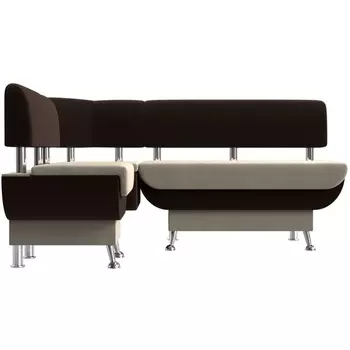 Кухонный угловой диван Альфа левый (основа микровельвет бежевый, компаньон микровельвет коричневый) Лига Диванов 106925L