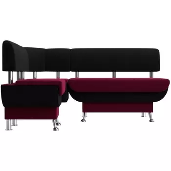 Кухонный угловой диван Альфа левый (основа микровельвет бордовый, компаньон микровельвет черный) Лига Диванов 116701L