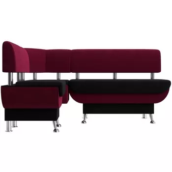 Кухонный угловой диван Альфа левый (основа микровельвет черный, компаньон микровельвет бордовый) Лига Диванов 116715L