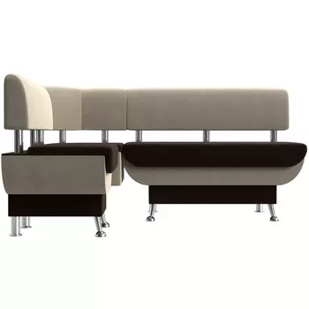 Кухонный угловой диван Альфа левый (основа микровельвет коричневый, компаньон микровельвет бежевый) Лига Диванов 106928L