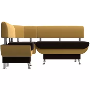 Кухонный угловой диван Альфа левый (основа микровельвет коричневый, компаньон микровельвет желтый) Лига Диванов 116708L