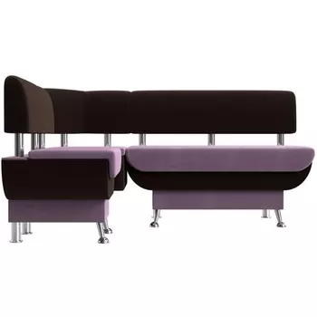 Кухонный угловой диван Альфа левый (основа микровельвет сиреневый, компаньон микровельвет коричневый) Лига Диванов 116712L