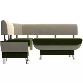 Кухонный угловой диван Альфа левый (основа микровельвет зеленый, компаньон микровельвет бежевый) Лига Диванов 106927L