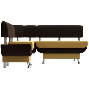 Кухонный угловой диван Альфа левый (основа микровельвет желтый, компаньон микровельвет коричневый) Лига Диванов 116703L