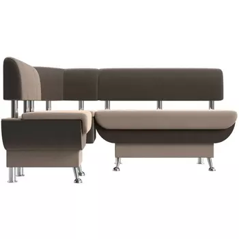 Кухонный угловой диван Альфа левый (основа велюр бежевый, компаньон велюр коричневый) Лига Диванов 116688L