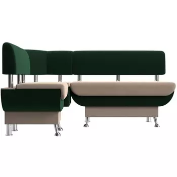 Кухонный угловой диван Альфа левый (основа велюр бежевый, компаньон велюр зеленый) Лига Диванов 116687L