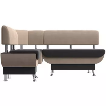 Кухонный угловой диван Альфа левый (основа велюр серый, компаньон велюр бежевый) Лига Диванов 106936L