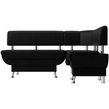 Кухонный угловой диван Альфа правый (экокожа черная) Лига Диванов 116736