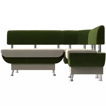 Кухонный угловой диван Альфа правый (основа микровельвет бежевый, компаньон микровельвет зеленый) Лига Диванов 106924