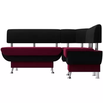 Кухонный угловой диван Альфа правый (основа микровельвет бордовый, компаньон микровельвет черный) Лига Диванов 116701