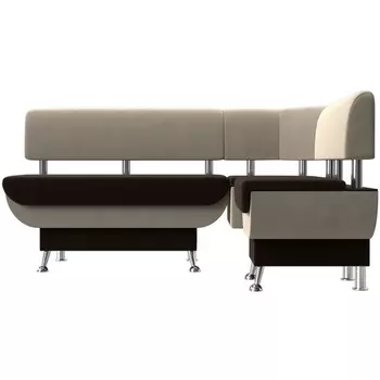 Кухонный угловой диван Альфа правый (основа микровельвет коричневый, компаньон микровельвет бежевый) Лига Диванов 106928