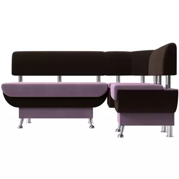 Кухонный угловой диван Альфа правый (основа микровельвет сиреневый, компаньон микровельвет коричневый) Лига Диванов 116712