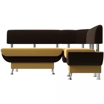 Кухонный угловой диван Альфа правый (основа микровельвет желтый, компаньон микровельвет коричневый) Лига Диванов 116703