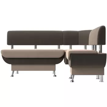 Кухонный угловой диван Альфа правый (основа велюр бежевый, компаньон велюр коричневый) Лига Диванов 116688