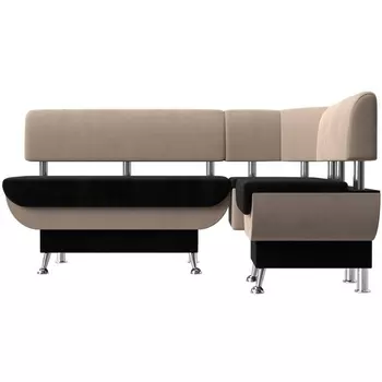 Кухонный угловой диван Альфа правый (основа велюр черный, компаньон велюр бежевый) Лига Диванов 106938