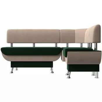 Кухонный угловой диван Альфа правый (основа велюр зеленый, компаньон велюр бежевый) Лига Диванов 106934