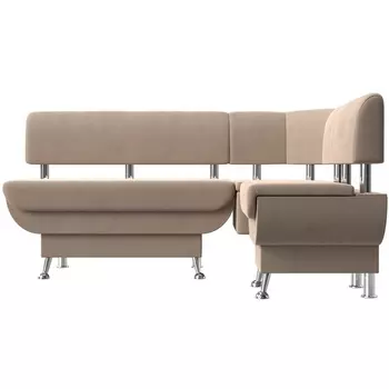 Кухонный угловой диван Альфа правый (велюр бежевый) Лига Диванов 116684