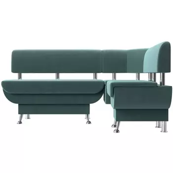 Кухонный угловой диван Альфа правый (велюр бирюзовый) Лига Диванов 116692