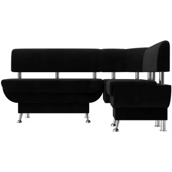 Кухонный угловой диван Альфа правый (велюр черный) Лига Диванов 116698