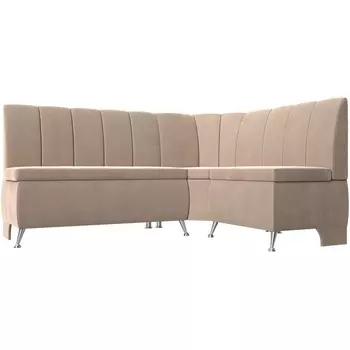 Кухонный угловой диван Кантри правый (велюр бежевый) Лига Диванов 106843